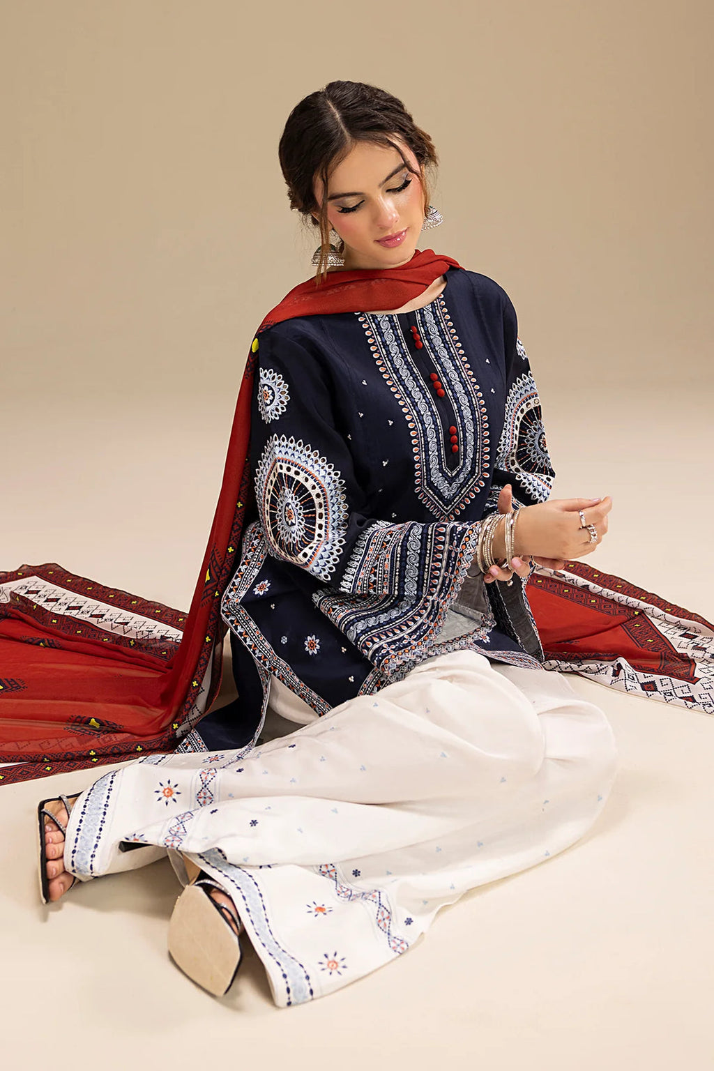 UNSTITCHED 3PC DHANAK EMBROIDERED SUIT-PK-5412