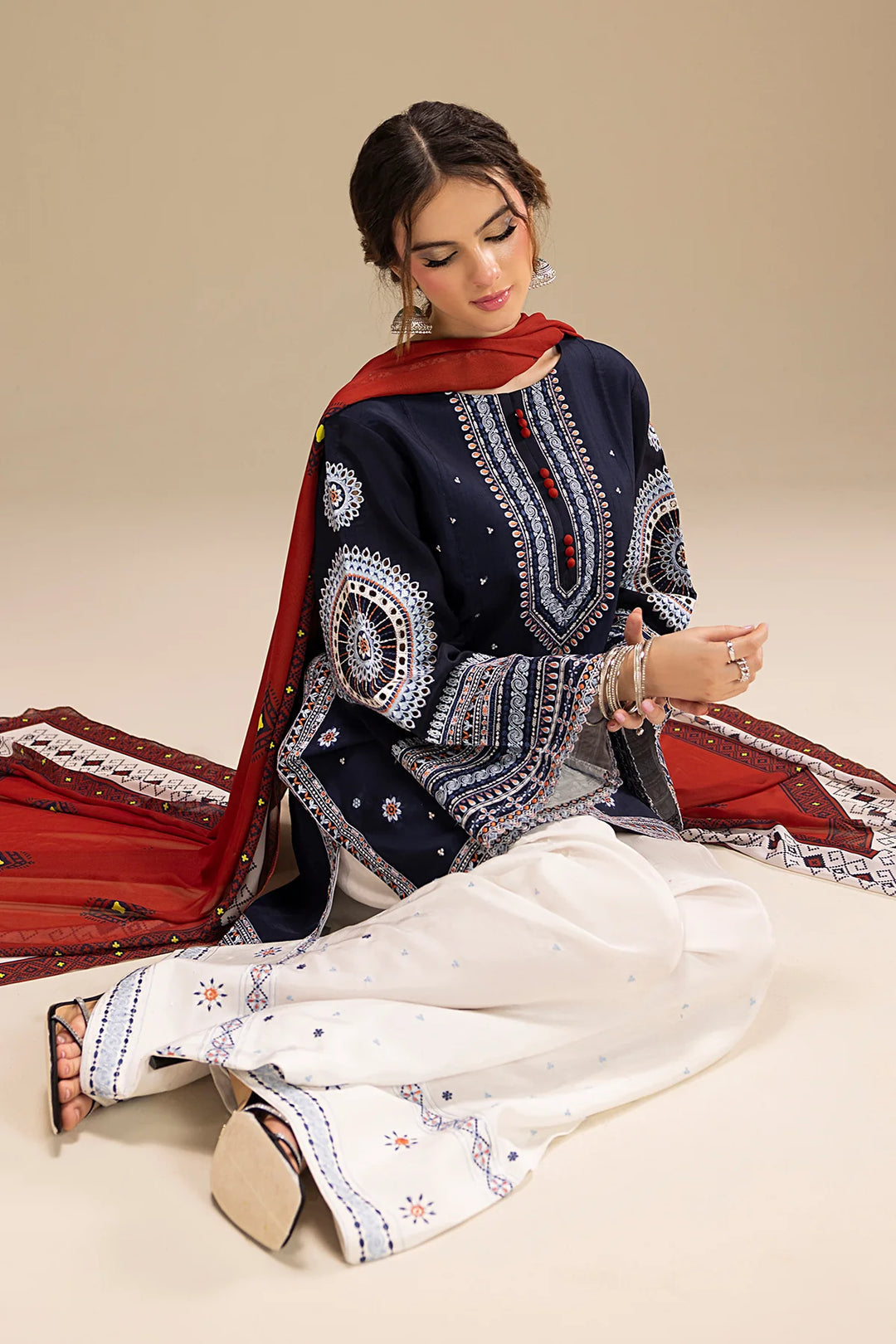 UNSTITCHED 3PC DHANAK EMBROIDERED SUIT-PK-5412