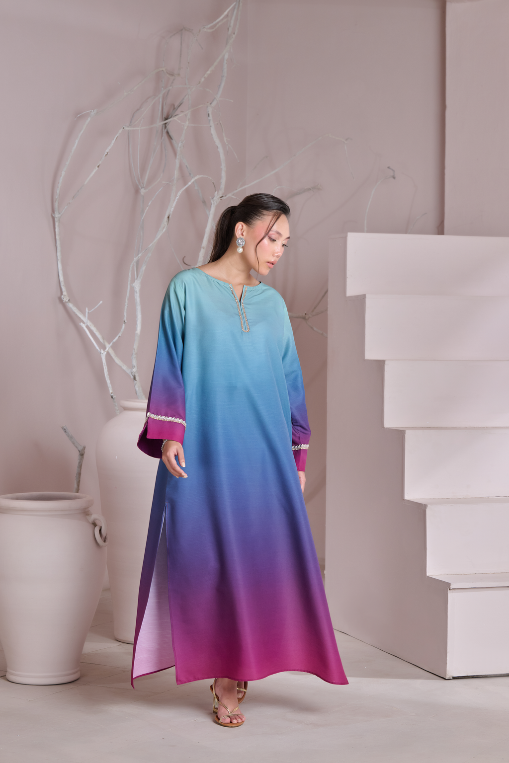 MRS-402 | Silk 3 Piece Stitched Printed Kaftan Set
