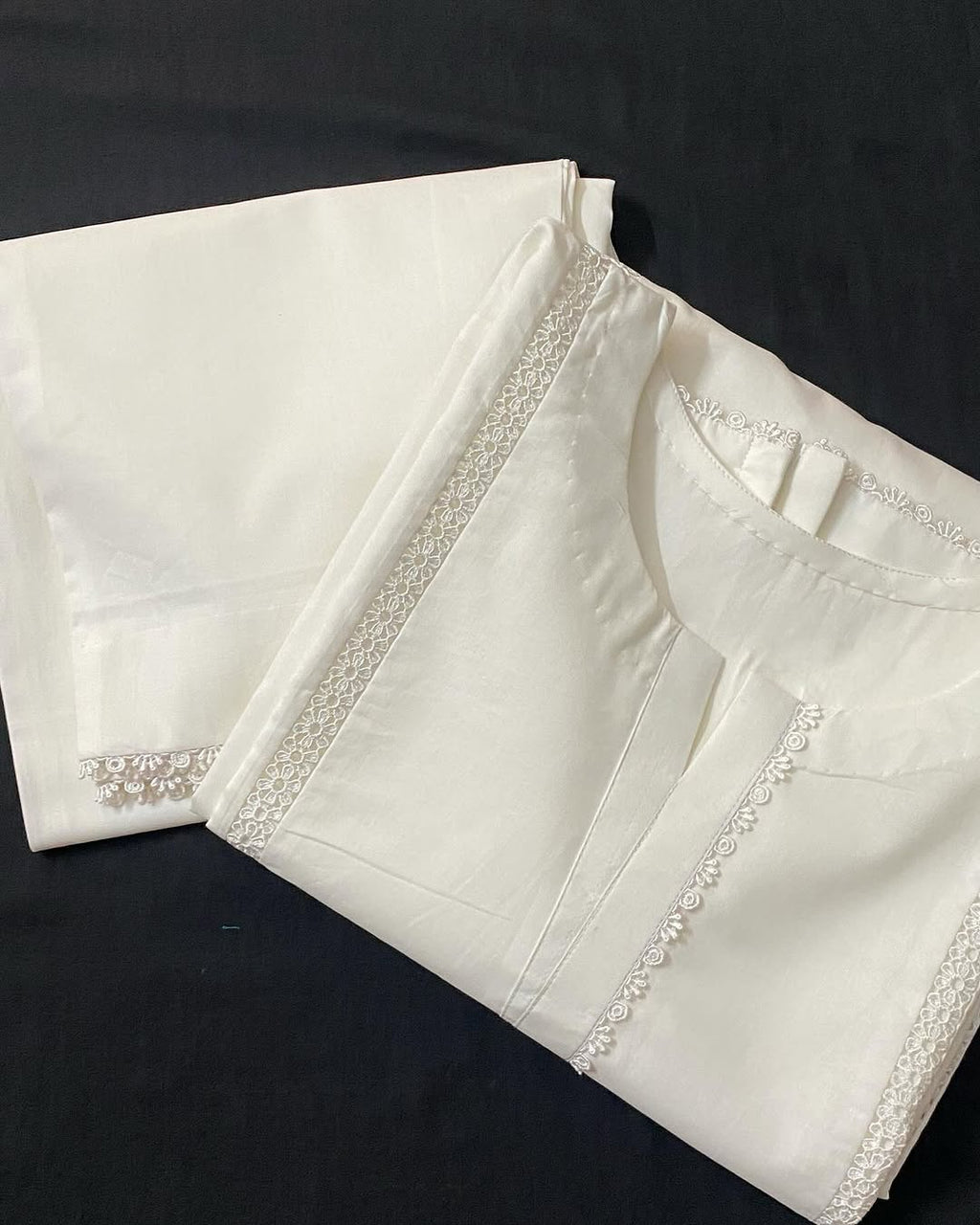 MRS-375 | White Lace Work Lawn 2 Piece Stitched Suit