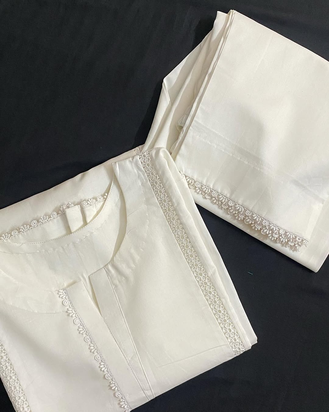 MRS-375 | White Lace Work Lawn 2 Piece Stitched Suit