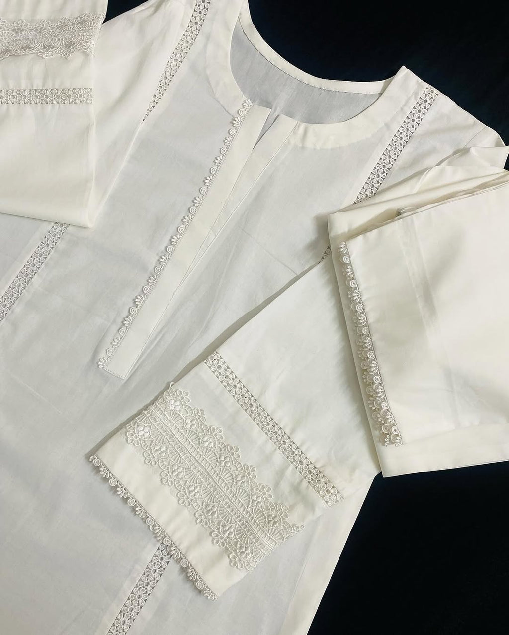 MRS-375 | White Lace Work Lawn 2 Piece Stitched Suit