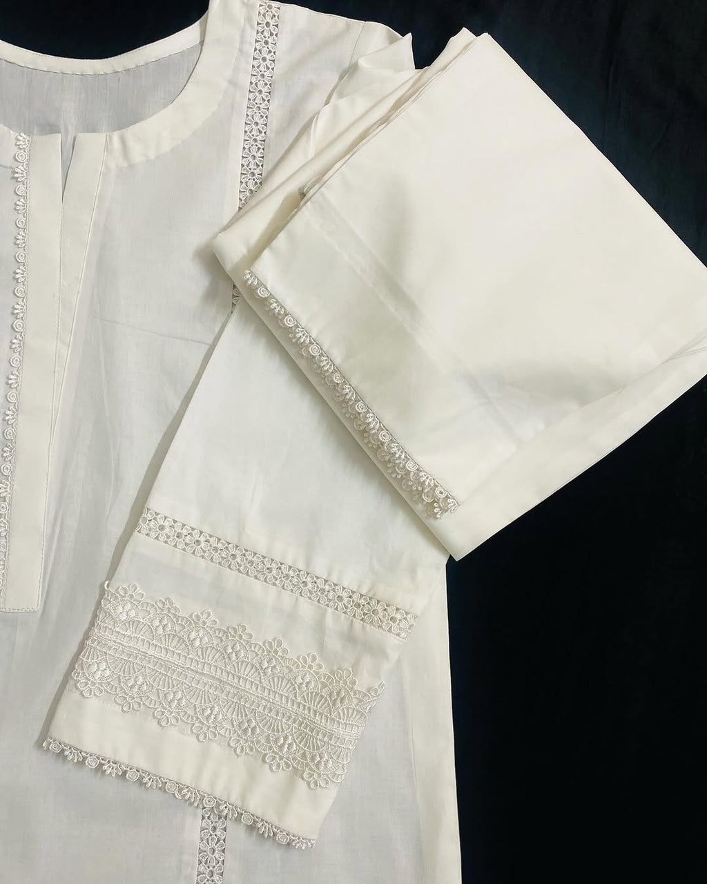 MRS-375 | White Lace Work Lawn 2 Piece Stitched Suit