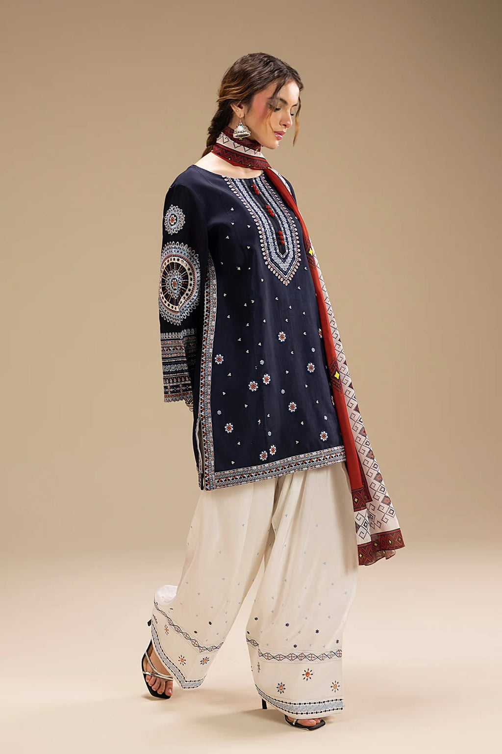 UNSTITCHED 3PC DHANAK EMBROIDERED SUIT-PK-5412