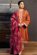 ELEGANT DHANK SUIT WITH HEAVY NECK EMBROIDERY & PRINTED SHAWL -MG