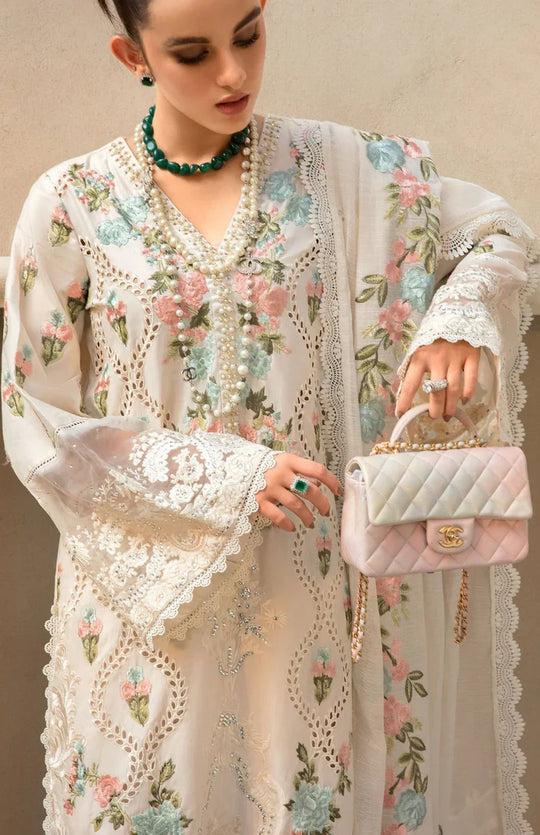 Crimson 3Pc Embroidered Lawn Suit With Embroidered Organza Dupatta