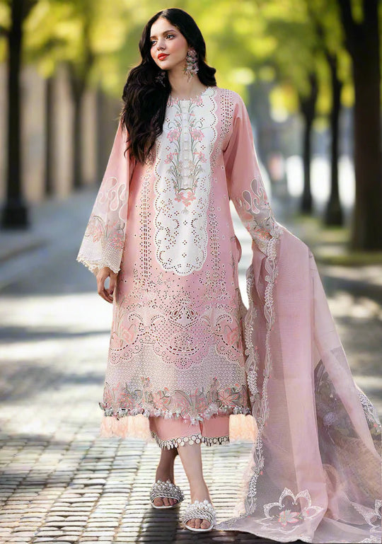 3 Piece Unstitched Heavy Embroidered Chickan Kari Pure Lawn Suit with Heavy Embroidered Organza Dupatta