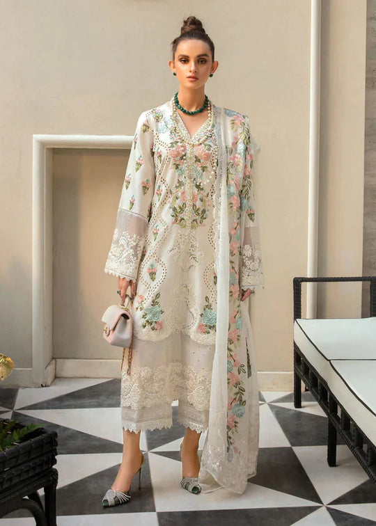 Crimson 3Pc Embroidered Lawn Suit With Embroidered Organza Dupatta