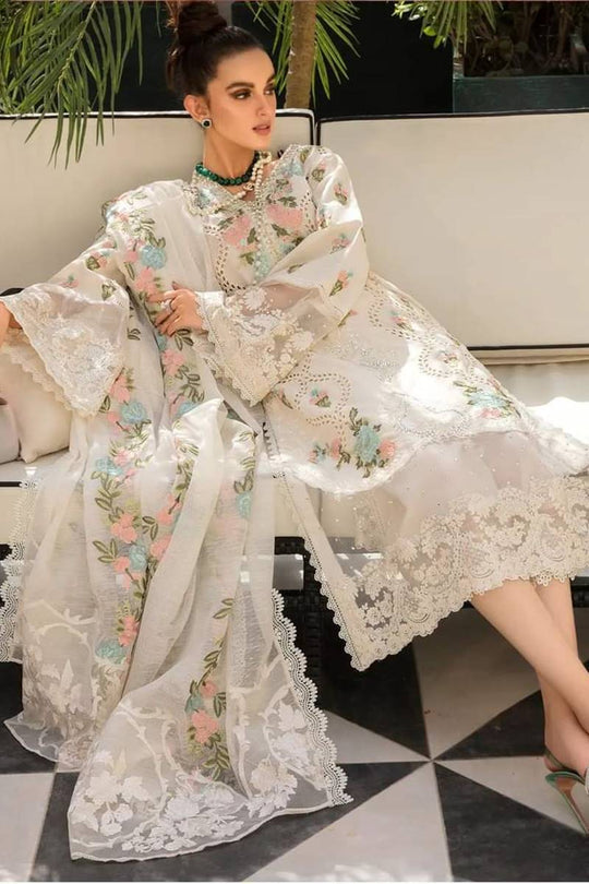 Crimson 3Pc Embroidered Lawn Suit With Embroidered Organza Dupatta
