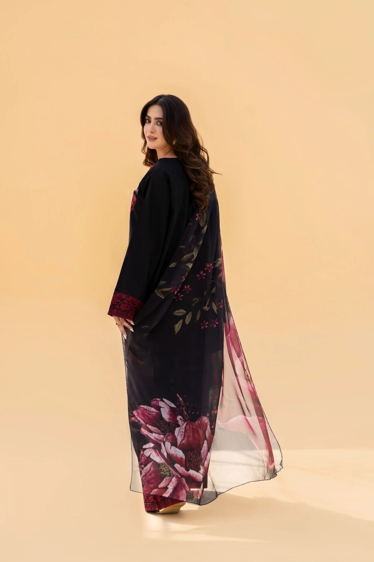 MRS-394 | Embroidered Black Linen 3 Piece Stitched Dress