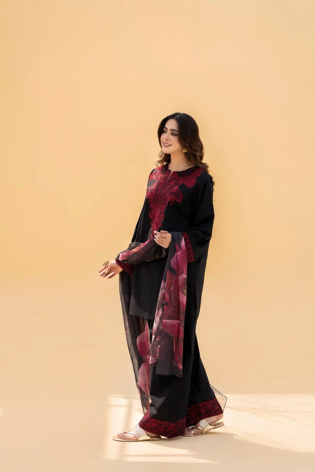 MRS-394 | Embroidered Black Linen 3 Piece Stitched Dress